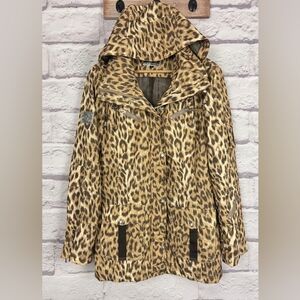 GOODE RIDER Equestrian Women's S Leopard Print Removable Hood  Rain Jacket